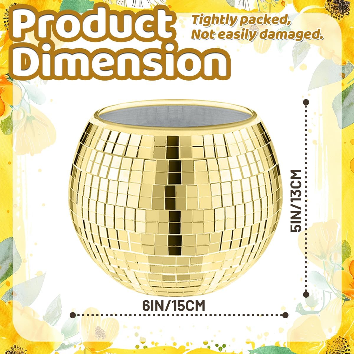 6 Pcs Disco Ball Vase,5" X 6" Disco Ball Centerpieces,Glass Disco Ball Planter Mirror Disco Ball Decor Can Be Used for Wedding Centerpieces,Birthday,Office(Gold)