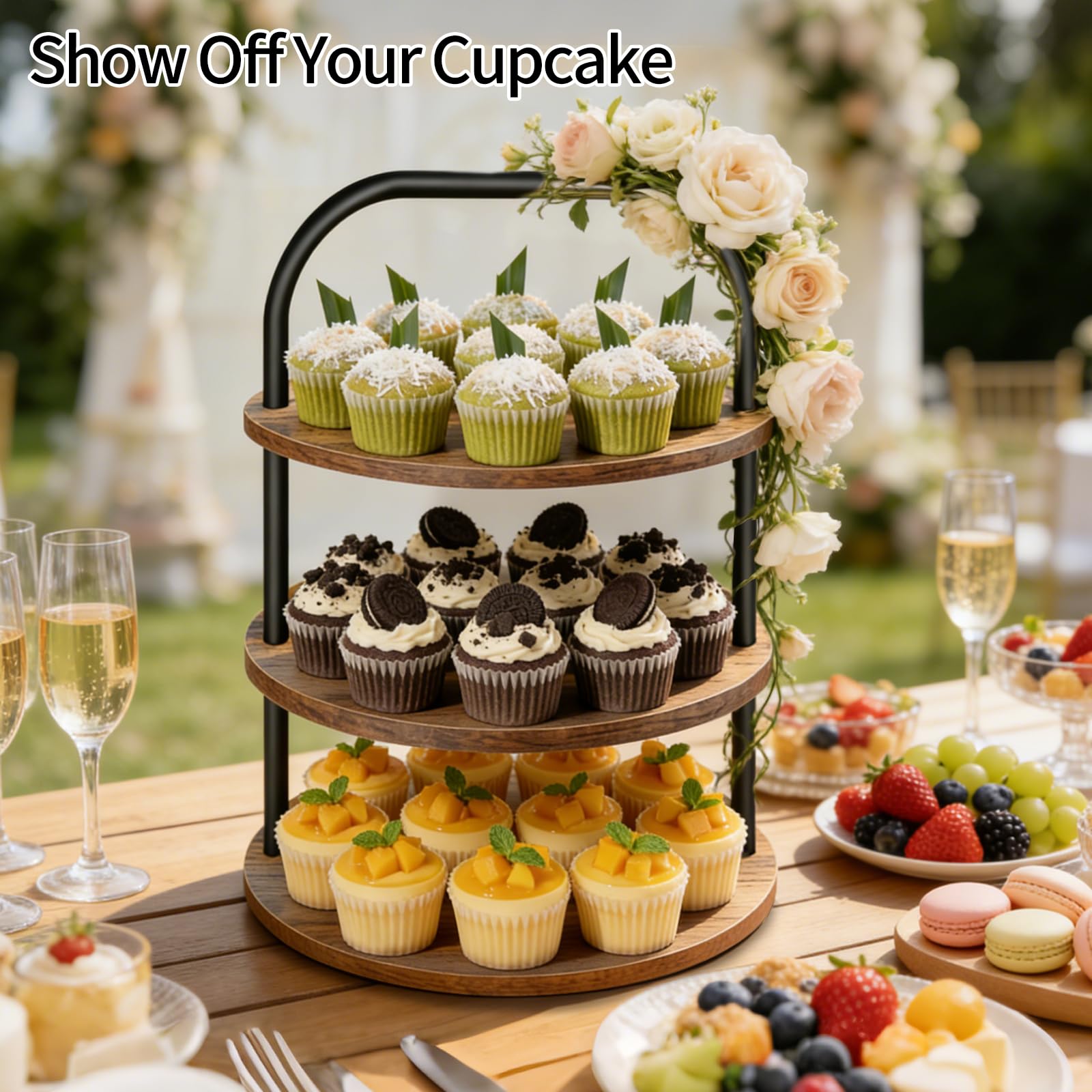 Lilybud--lily Cupcake Stand, Wooden Cupcake Stand for 50 Cupcakes 3 Tier Large Dessert Table
