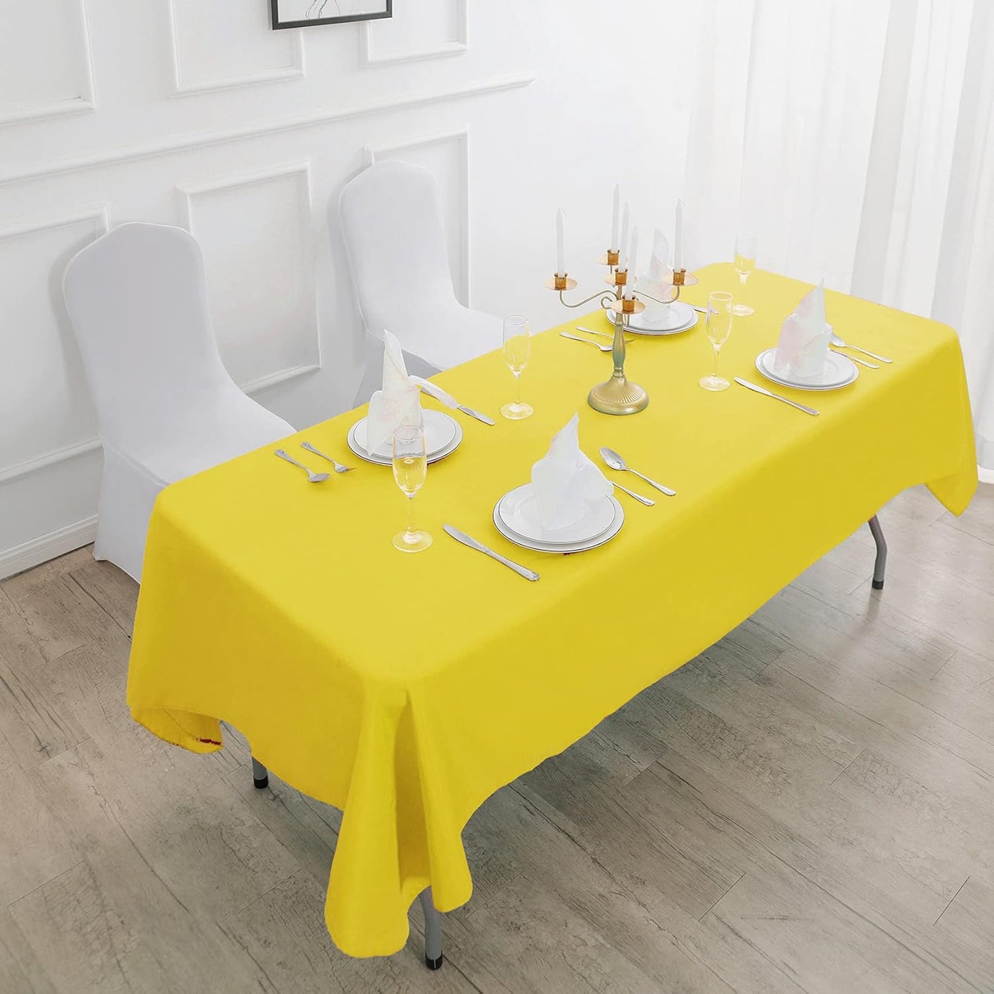 Rectangle Tablecloth 60x84 inch Washable Polyester Fabric Table Cloth for Wedding Party Dining Banquet Decoration（60x84,Yellow）