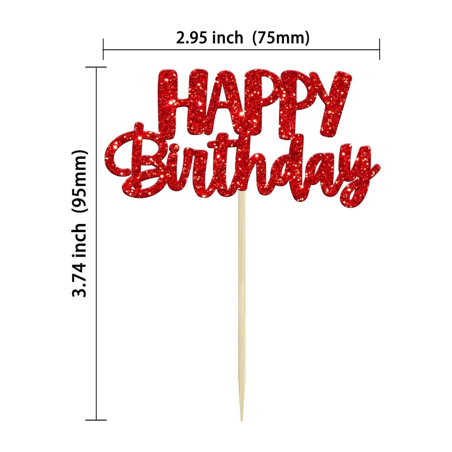 Gyufise 24pcs Happy Birthday Cupcake Toppers - Glitter Cupcake Food Picks for Celebrating Theme Party Cake Decorations - Red