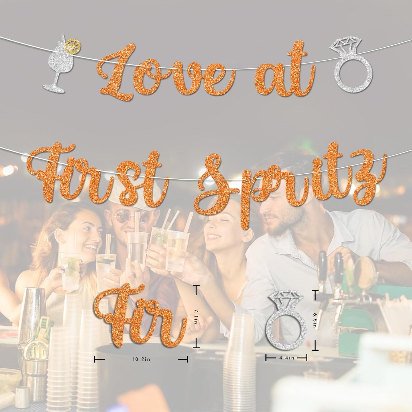 Love At First Spritz Wedding Banner - Bridal Shower Decorations, No Diy, Glitter Just Engaged Spritz Party Banners for Wedding/Engagement/Bachelorette Party Decorations Supplies, Orange.