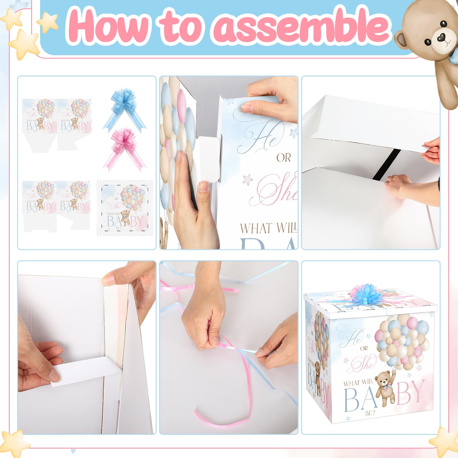AmazingSpark 28in Giant Gender Reveal Gift Box with Lid Kit Oversized Gender Reveal Balloon Box