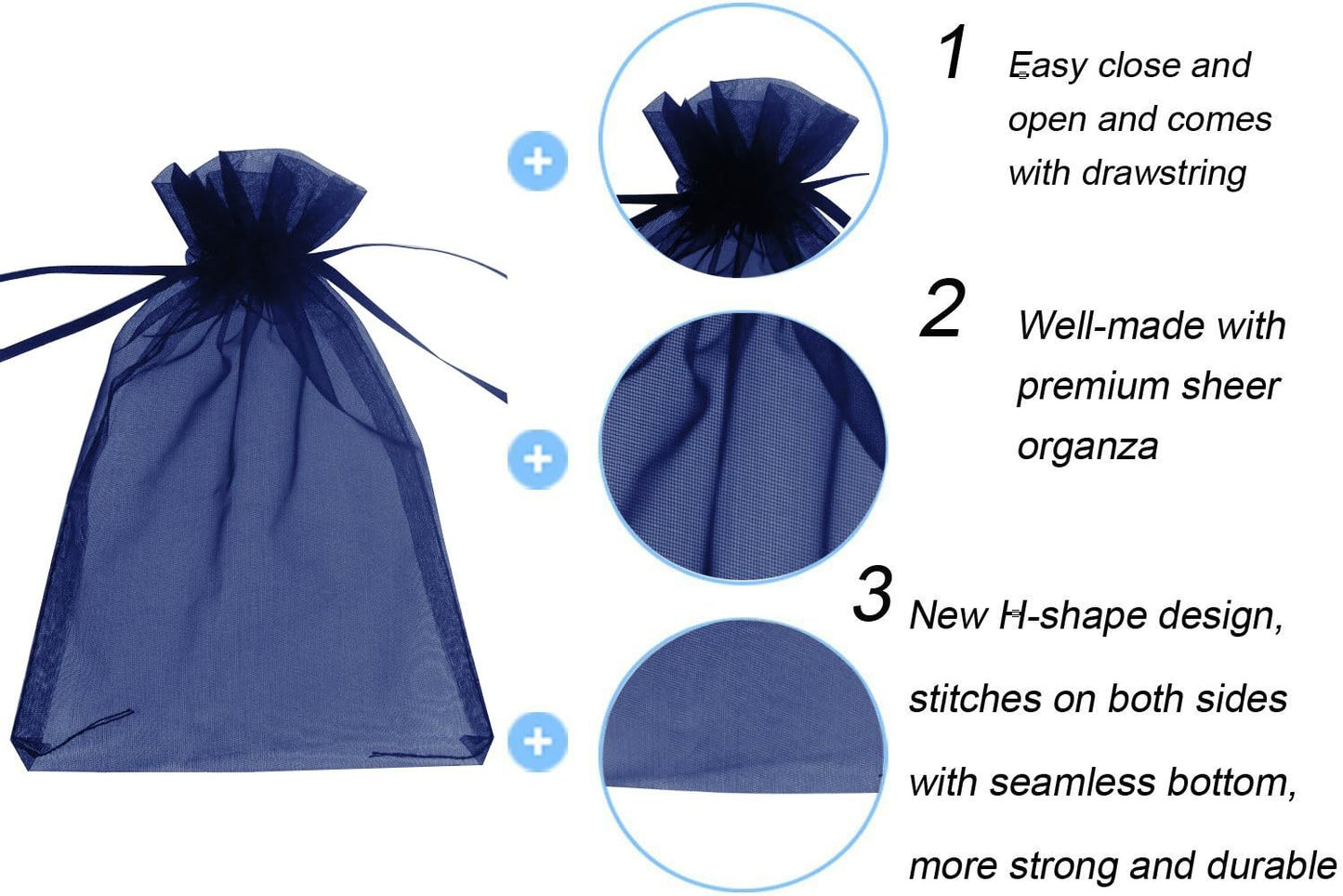 Wudygirl 100PCS Organza Bags 5X7 inch Navy Blue with Drawstring Jewelry Pouch Favor Wedding Favor Bags(Navy Blue 5x7'')