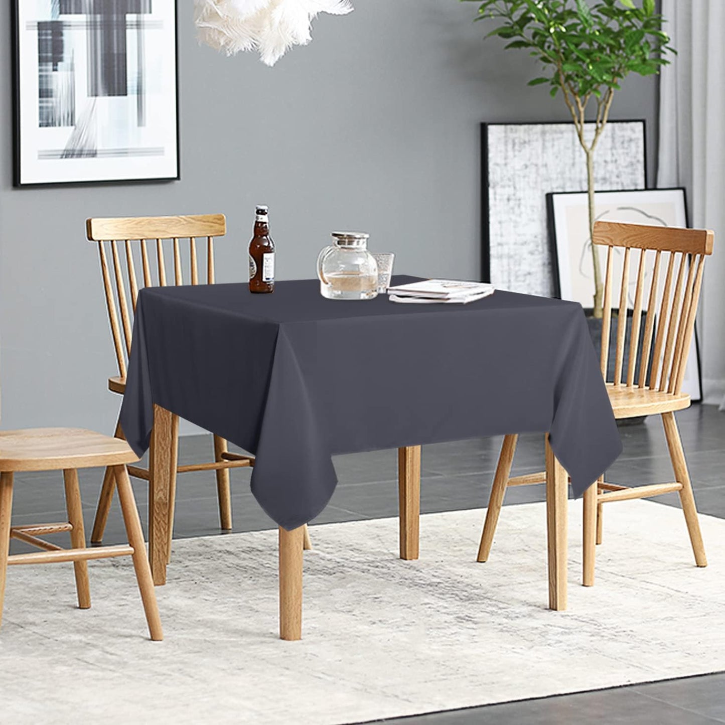 sancua 2 Pack Dark Grey Tablecloth 54 x 54 Inch, Stain and Wrinkle Resistant Square Table Cloth - Washable Polyester Table Cover for Dining Tables, Buffet Parties and Camping