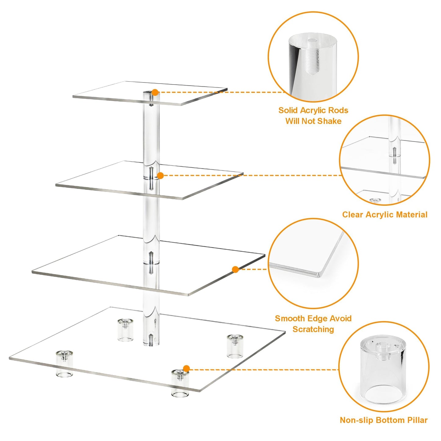 LoveDisplay Cupcake Stand, 4 Tier Cupcake Stand for 50 Cupcakes, Square Tiered Cupcake Tower, Clear