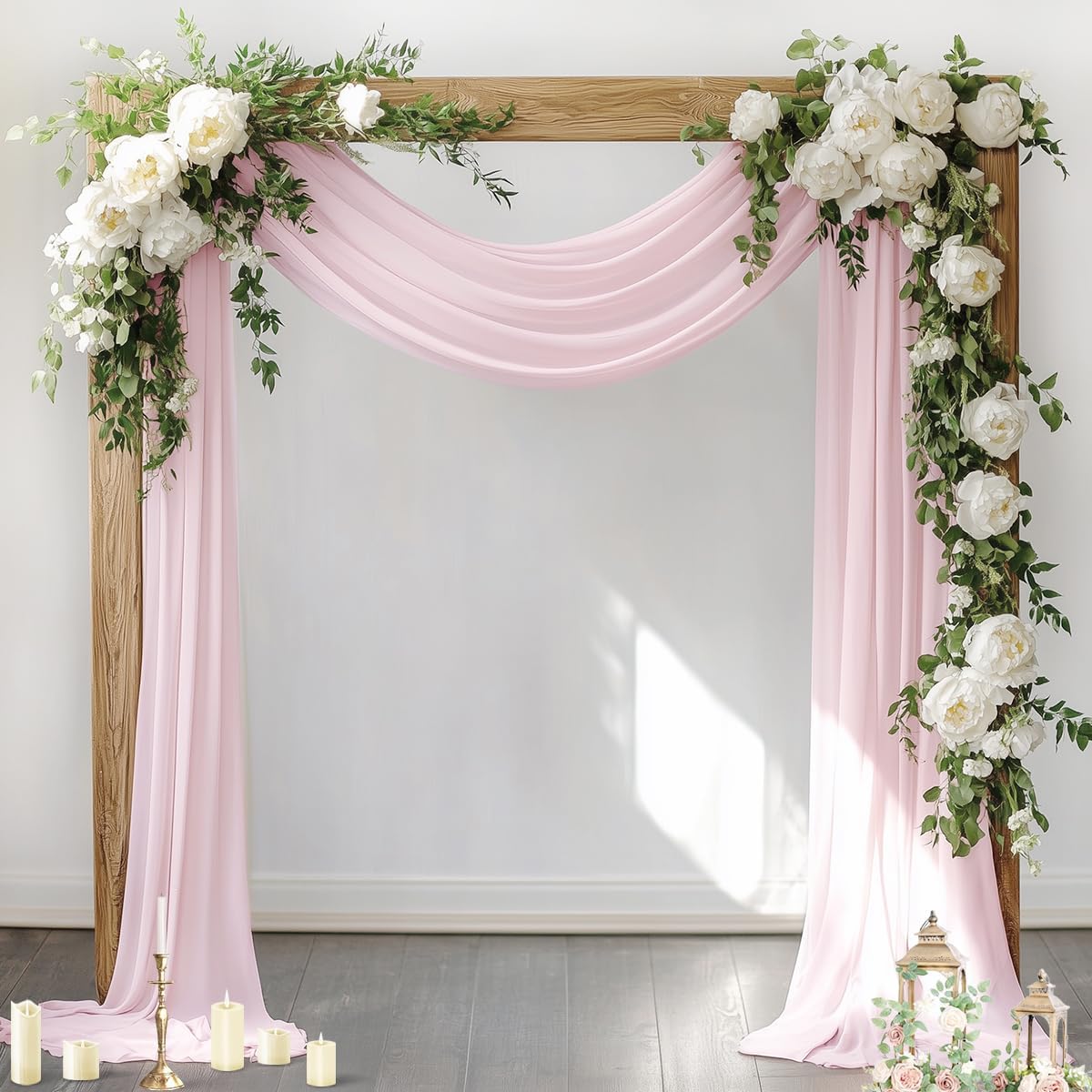 Socomi Wedding Arch Draping Fabric 2 Panels 29" x 19Ft Blush Pink Sheer Chiffon Curtain Drapes 6 Yards for Wedding Ceremony Birthday Party Decoration