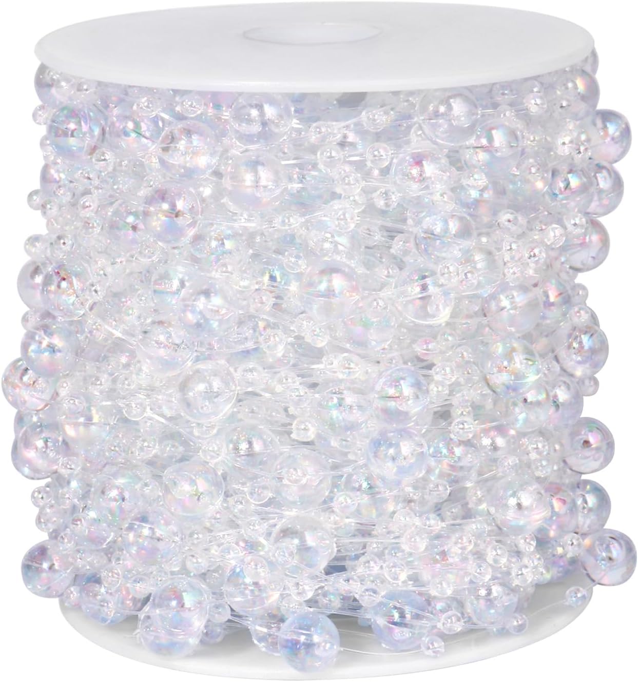 98FT Pearl Beads String Garland, 8mm 3mm Iridescent Faux Pearl Beads Roll Strand Bulk for Wedding Party Flower Christmas Decoration DIY Craft