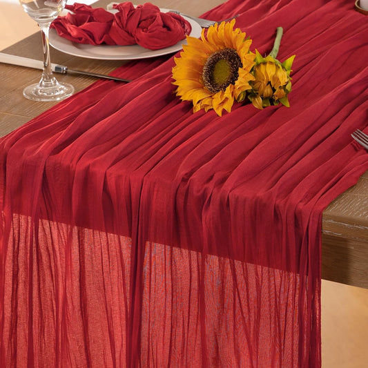 Red Cheesecloth Table Runner Fall Table Runner Boho Gauze 120 Inches Red Cheese Cloth Fall Table Decorations for Thanksgiving Weddings Bridal Baby Shower Candlelight Dinner Party
