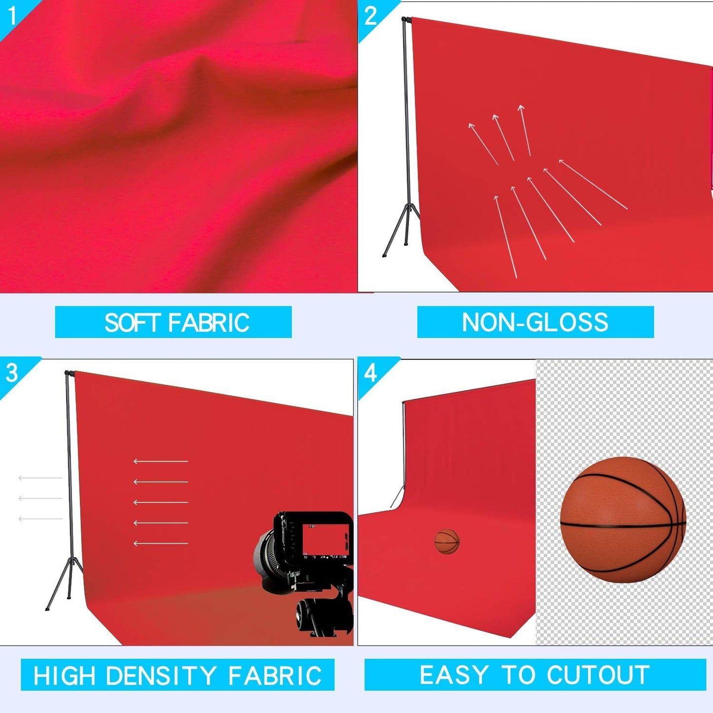 ISSUNTEX 5X7 ft Background Muslin Backdrop, Photo Studio, Collapsible High Density Screen for Video Photography and Television-Red