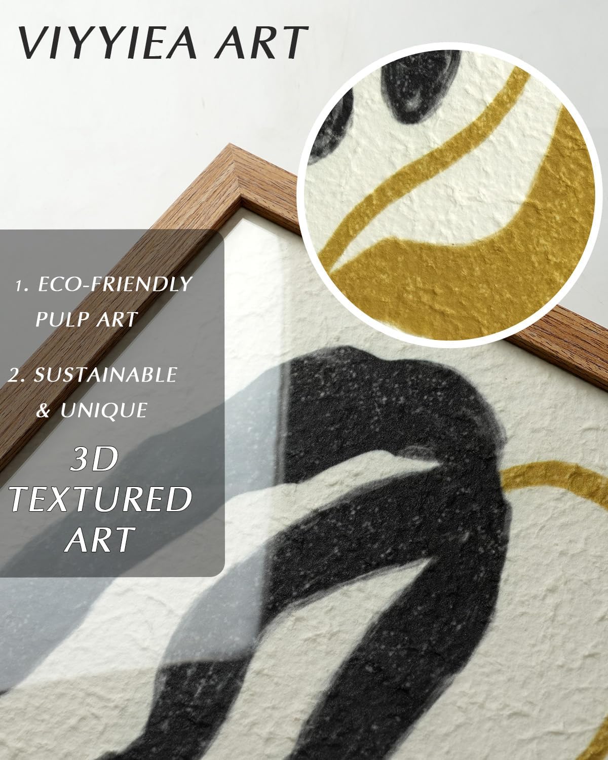 VIYYIEA Framed 3D Textured Wall Art, Handmade Paper Artwork,12x16inch, Modern Minimalist Neutral Decor for Living Room Bedroom Shelf, Floral Abstract Picture