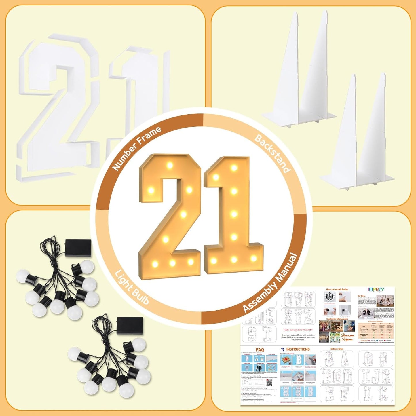 imprsv 3FT Light Up Numbers, Marquee Numbers 21st Birthday Decorations for Her Him, 21st Birthday Women Foam Board Anniversary Party Decorations Arch Kit (DIY)