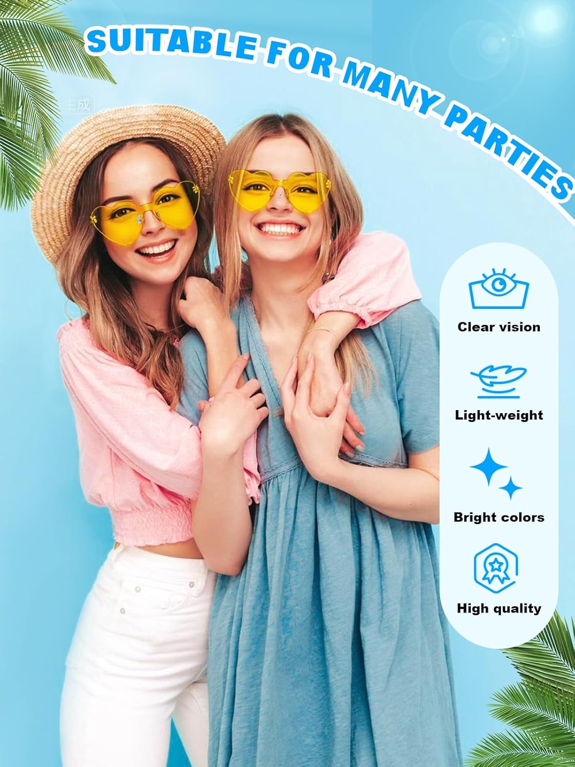 12 Pairs Heart Shaped Sunglasses for Women Colorful Glasses Fun Trendy Transparent Heart Sunglasses Party Favor (1 Pair-Transparent Yellow)