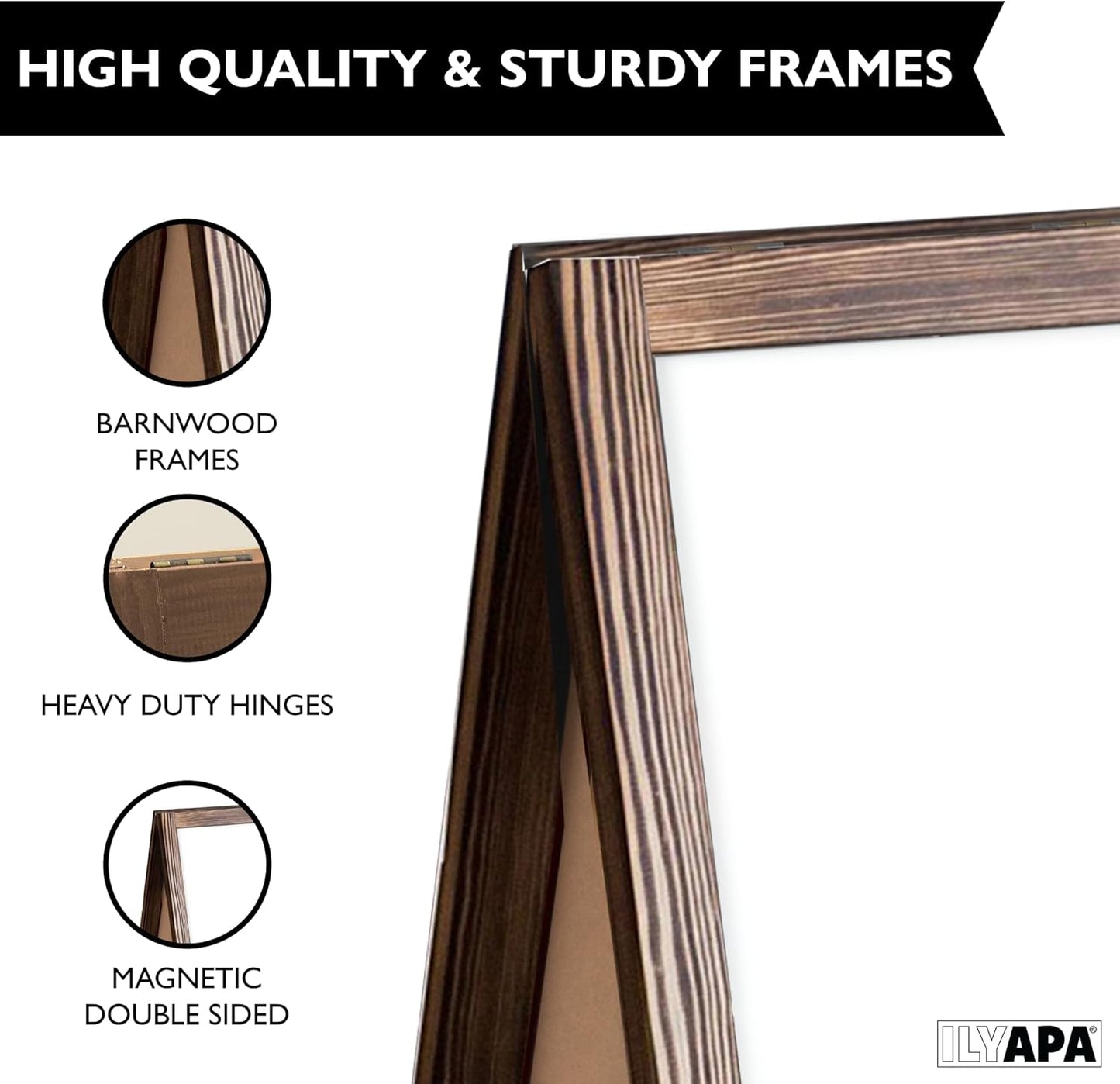 Ilyapa Wooden A-Frame Whiteboard Sign - 40 x 20 inch Magnetic Dry Erase Sidewalk Menu Board - Rustic Barnwood Menu Display for Restaurant, Business