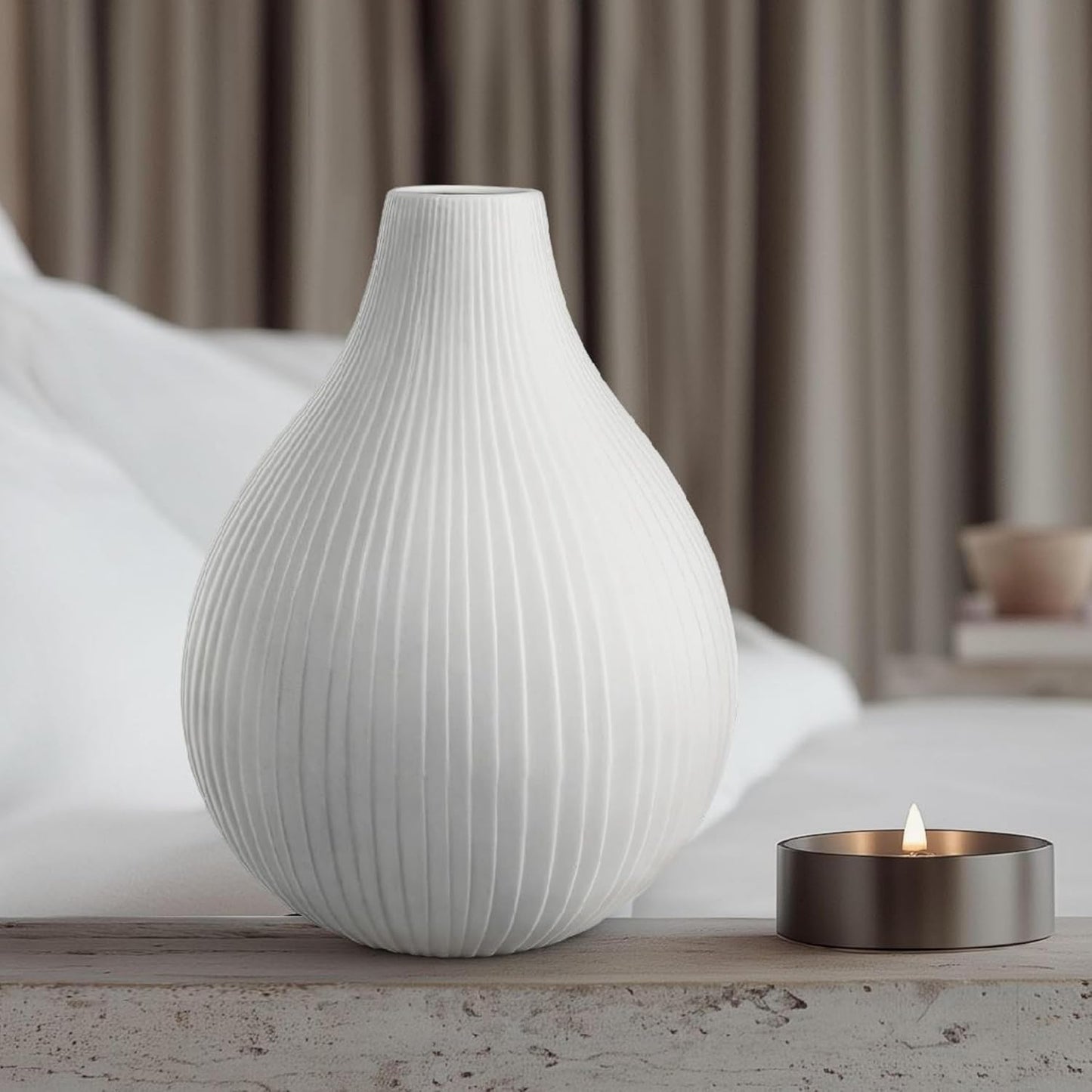 RONDURE 11.0" Modern Ceramic Table Lamp, Modern Bedside Lamps for Bedroom, Living Room and Nightstand, White Translucent Ceramic Shade, Warm Ambient Lighting, Home Decor