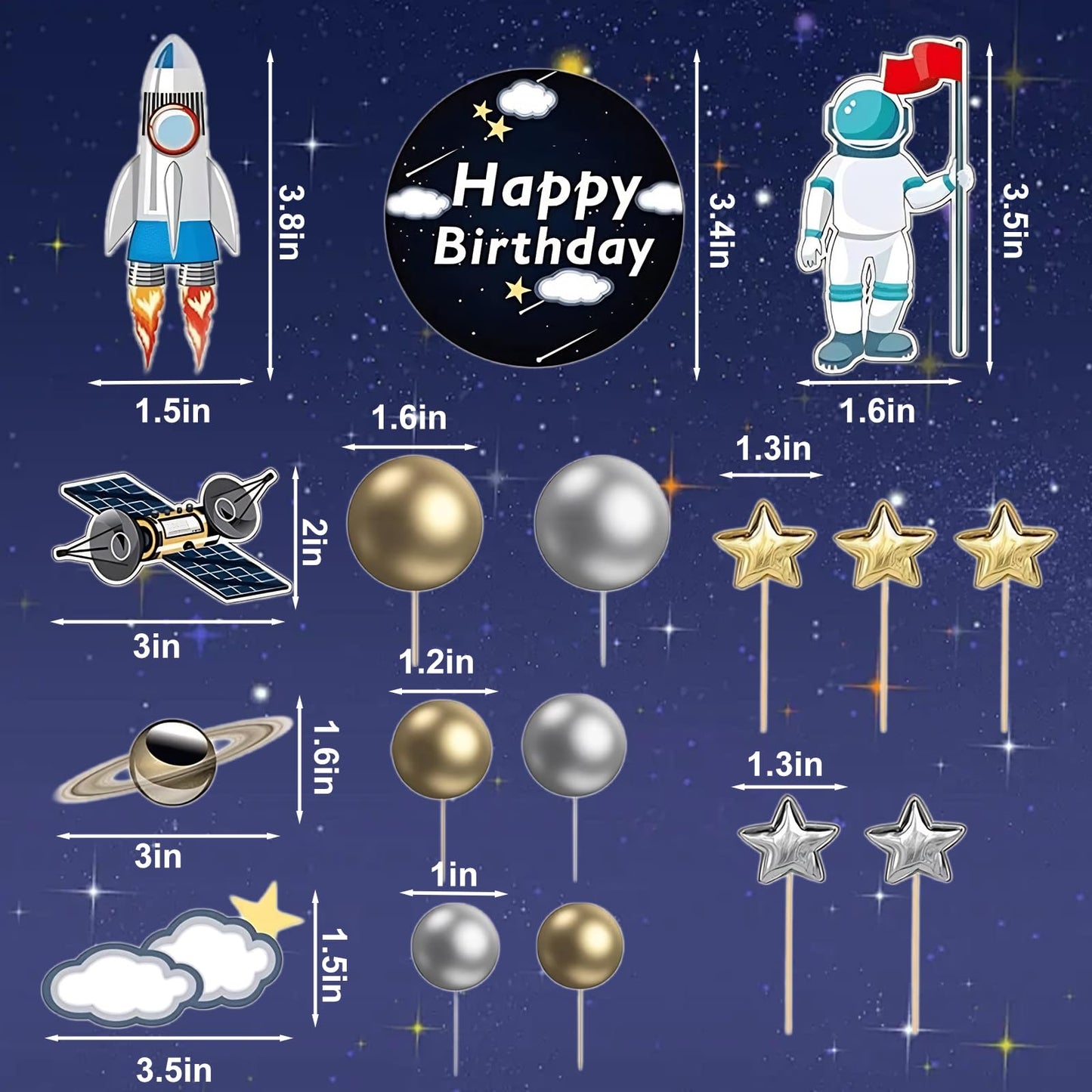 22Pcs Space Cake Topper,Space Cupcake Toppers Astronaut Figurine Birthday Outer Space Themed Party