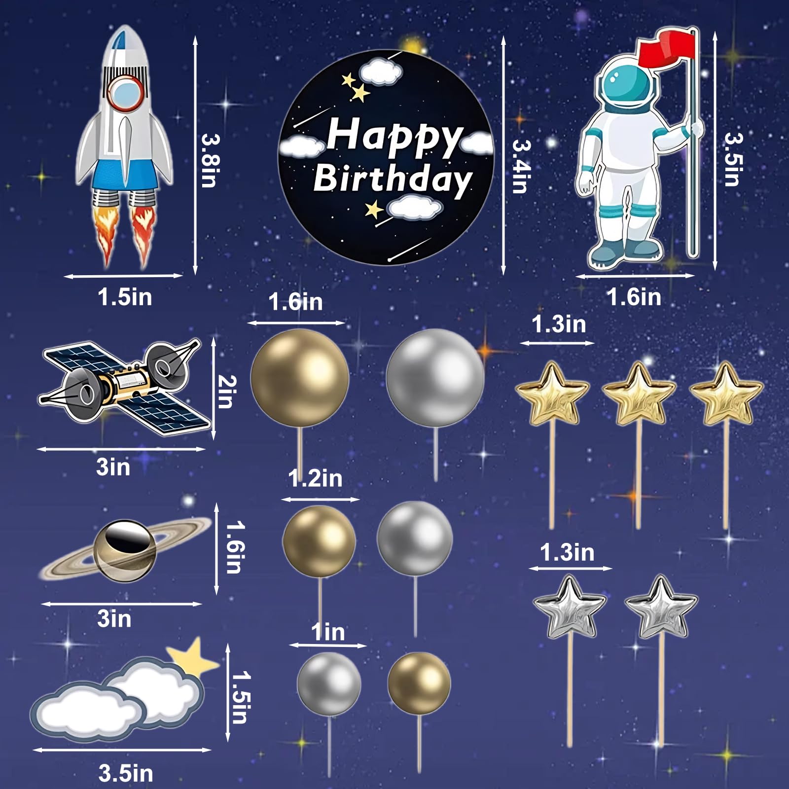 22Pcs Space Cake Topper,Space Cupcake Toppers Astronaut Figurine Birthday Outer Space Themed Party