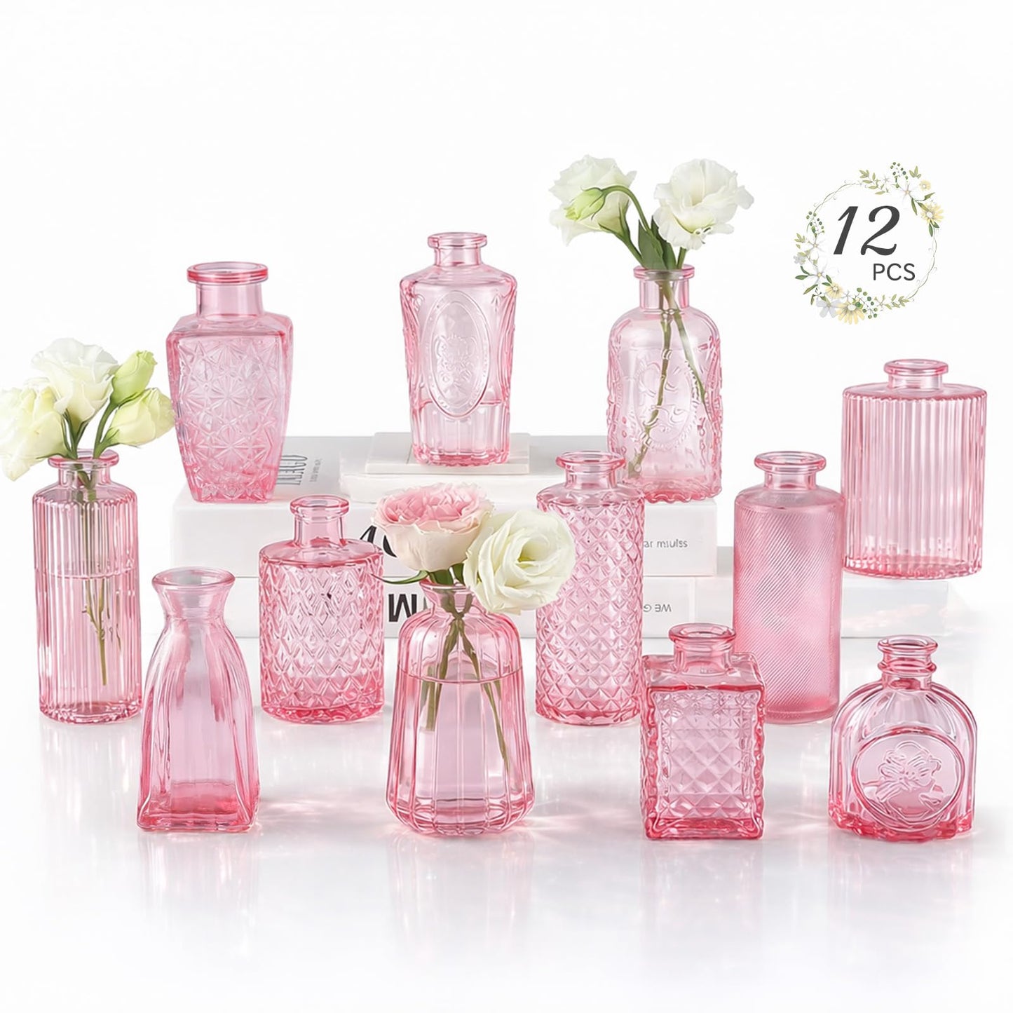 RUCKAE 12 Pack Glass Bud Vases Mini Flower Vase Small Vintage Vases for Centerpiece Table Wedding