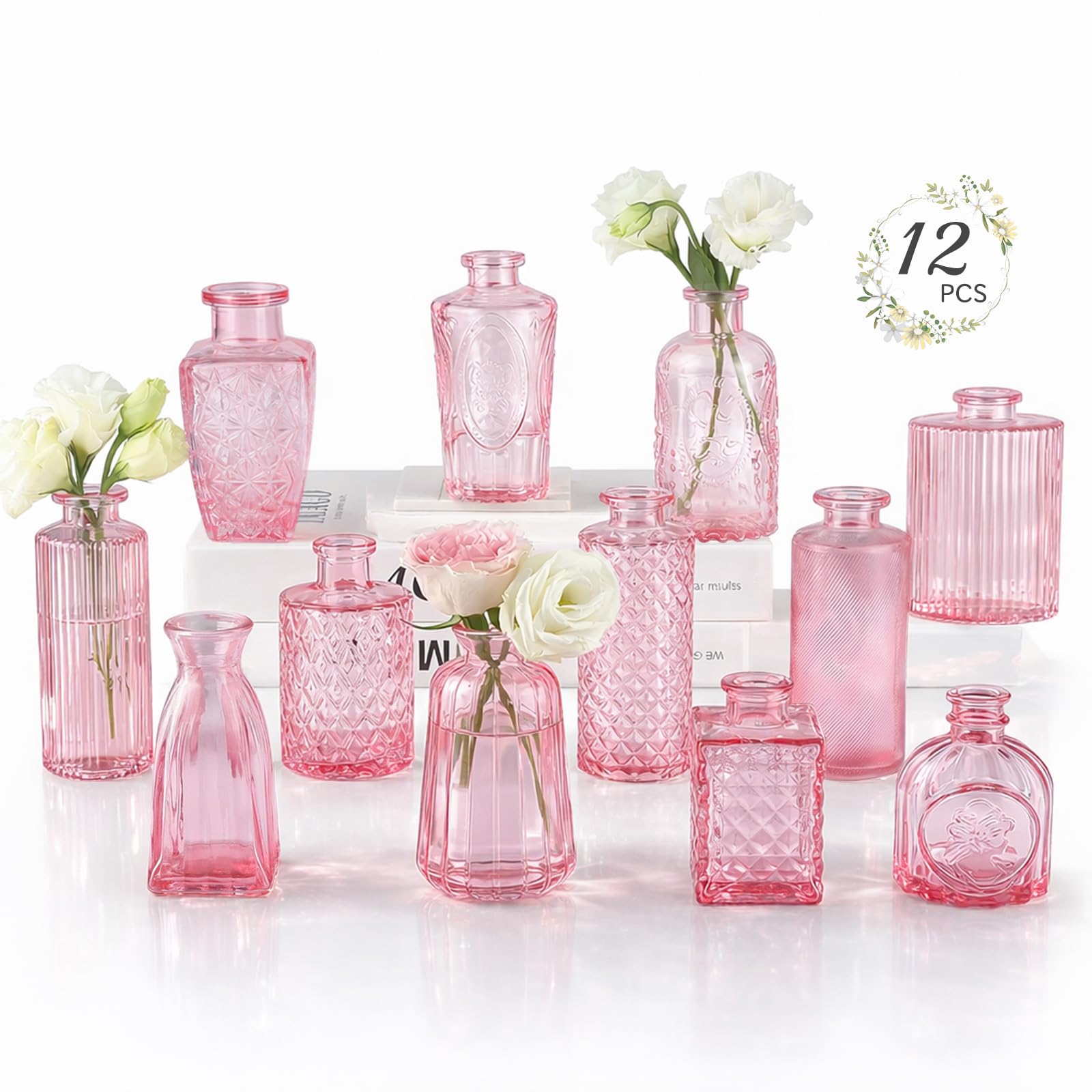 RUCKAE 12 Pack Glass Bud Vases Mini Flower Vase Small Vintage Vases for Centerpiece Table Wedding