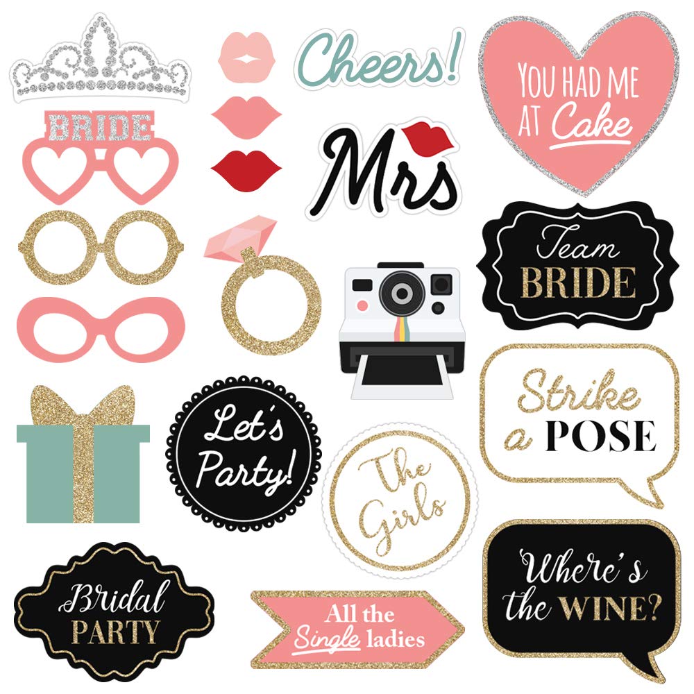 Fully Assembled Wedding Photo Booth Props - Set of 40 - Pink & Teal