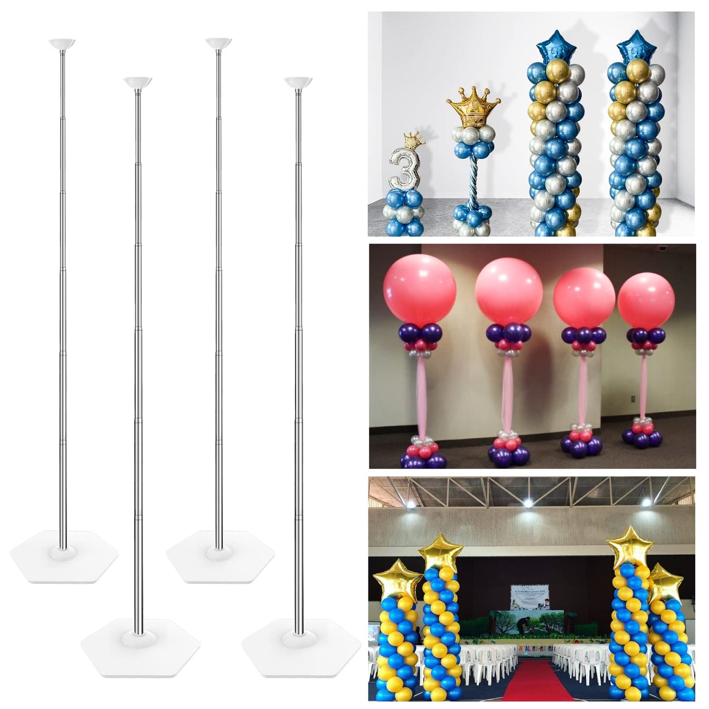 YALLOVE Balloon Column Stand Kit, 4 Sets of 7 Feet Height Adjustable Balloon Tower Pillar with