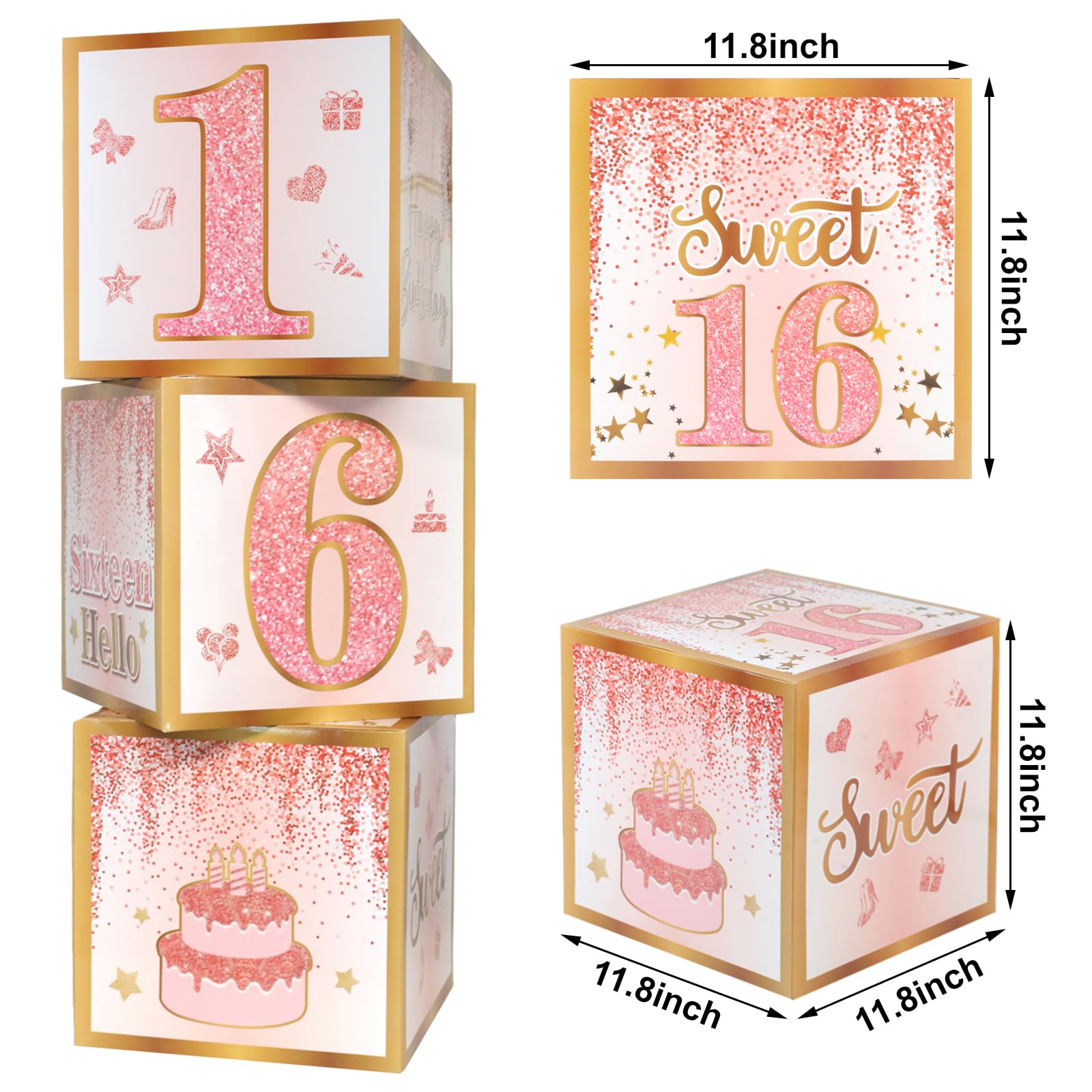 Sweet 16 Party Decorations,16th Birthday Boxes Decor for Girls Women Sweet Sixteen Happy Birthday
