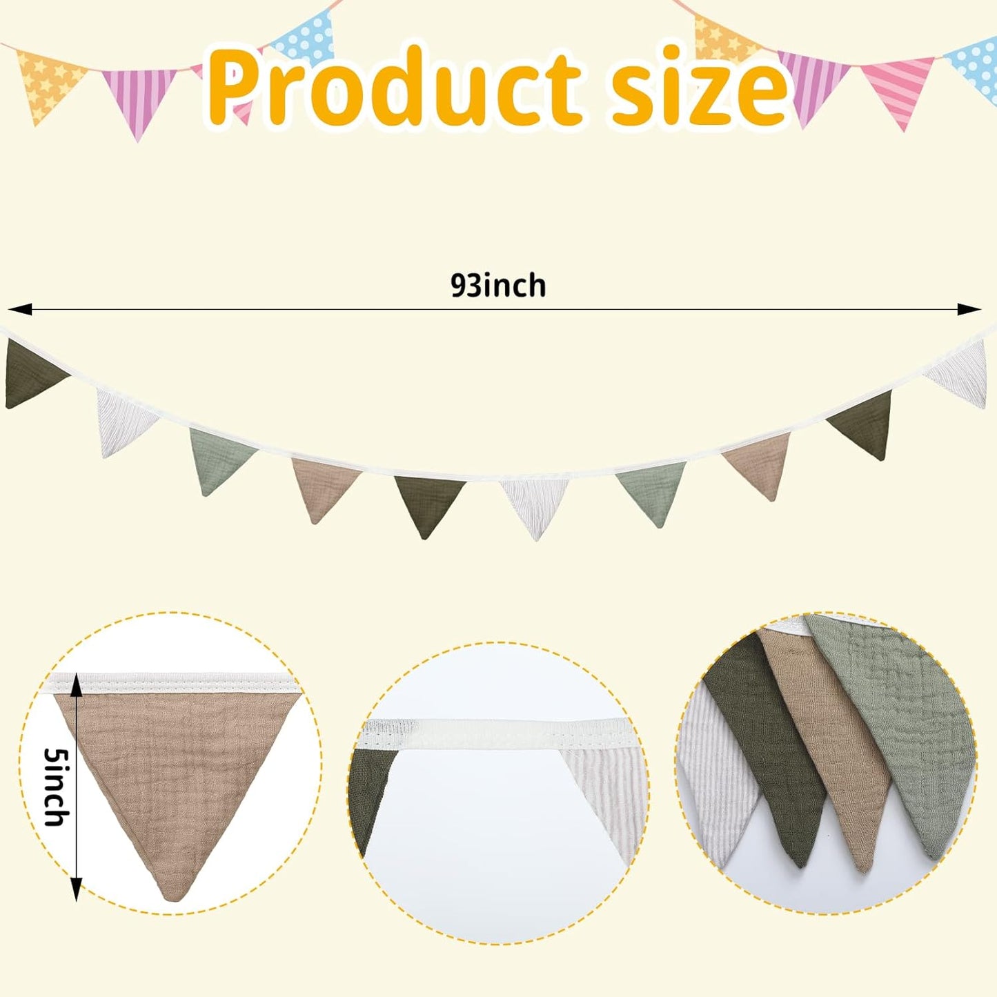 Oudain 15.5 ft Pennant Banner Flags, 2 Pcs Nursery Garland Triangle Bunting Flag Baby Banner for Nursery Decor Baby Birthday Boho Wedding Shower Party Event, Each 7.75 ft(Deep Color)