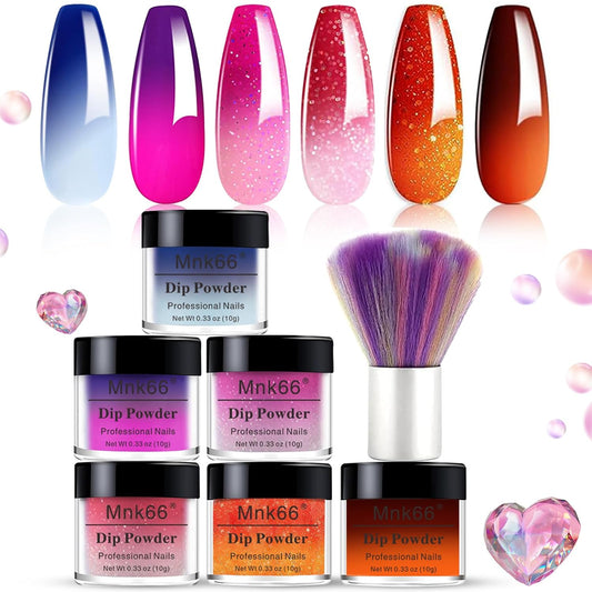 Color Dip Powder Set, 6 Colors Mood Changing Dip Powder Color Change, Glossy Nail Art Manicure DIY Salon Home Gift for Ladies (YYSDDPS-No.12-6PCS)