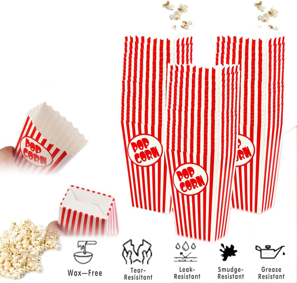 100 Pcs Small Popcorn Boxes for Party 5.5 Inches Tall Red & White Striped Popcorn Bags Mini Popcorn Buckets & Popcorn Bowl for Movie Theater, Home, Carnival Decorations (100)