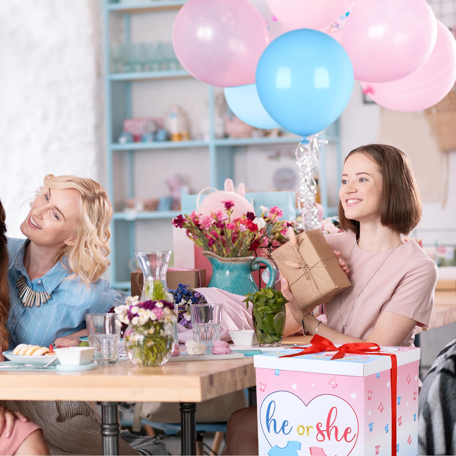 Hungdao Gender Reveal Balloon Box with Ribbon and 10 Pink and Blue Balloons Gender Reveal Games He