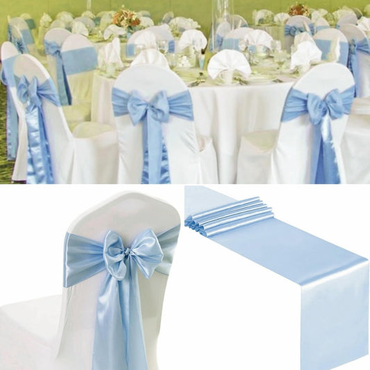 50 PCS Satin Chair Sashes Decorative Bow Chair Sashes Ties Back Ribbon Bows Seat Cover Band for Wedding Birthday Party Ceremony Reception Hotel Events Banquet Home Kitchen Decor(7x108inch,Baby Blue)