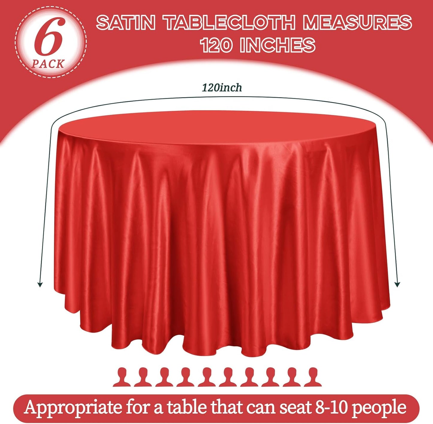 fani 6 Pack 120 Inch Red Satin Tablecloth - Premium Bright Silky Round Tablecloth Overlay Smooth Fabric Table Cover, Table Decoration for Wedding Party Banquet Events Restaurant Kitchen Dining