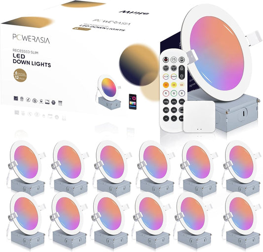12 Pack Smart Recessed Lighting 6 Inch, Ultra-Thin LED Recessed Lighting 12W 1200LM Smart Downlight with Junction Box, Compatible with Alexa/Google Assistant - ETL and Energy Star Certified