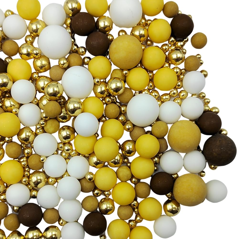 Edible Pearl Sugar Sprinkles Brown Yellow White and Gold Candy Mixing Size Baking Edible Cake Decorations Cupcake Toppers Cookie Decorating Celebrations Wedding Valentines Easter Halloween Christmas Supplies 120g/ 4.23oz