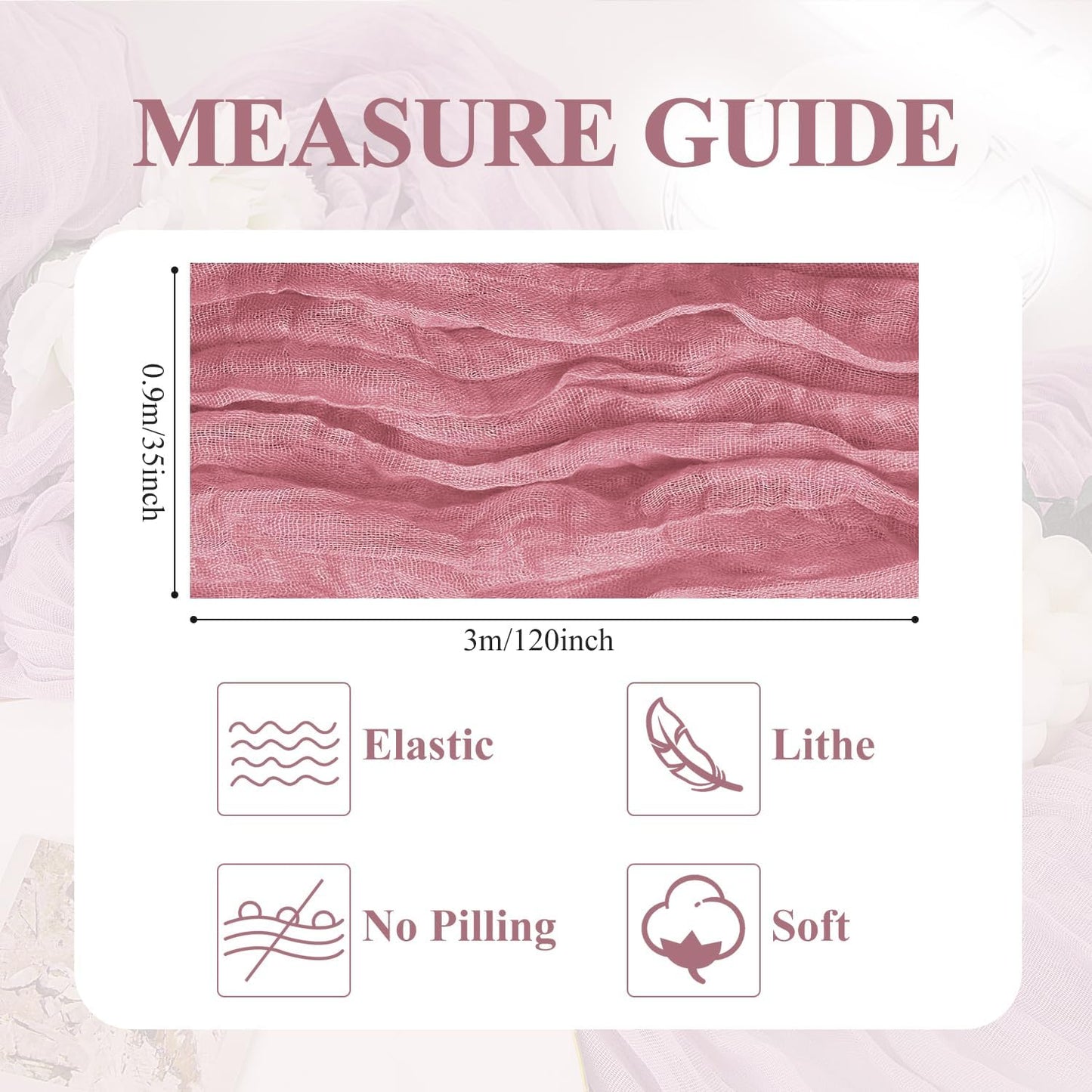 Asee'm 2pcs Cheesecloth Table Runner 120 Inches Dusty Rose Boho Gauze Cheese Cloth Runner 10FT Rustic Sheer Table Runners for Summer Wedding Baby Shower Holiday Party Decoration