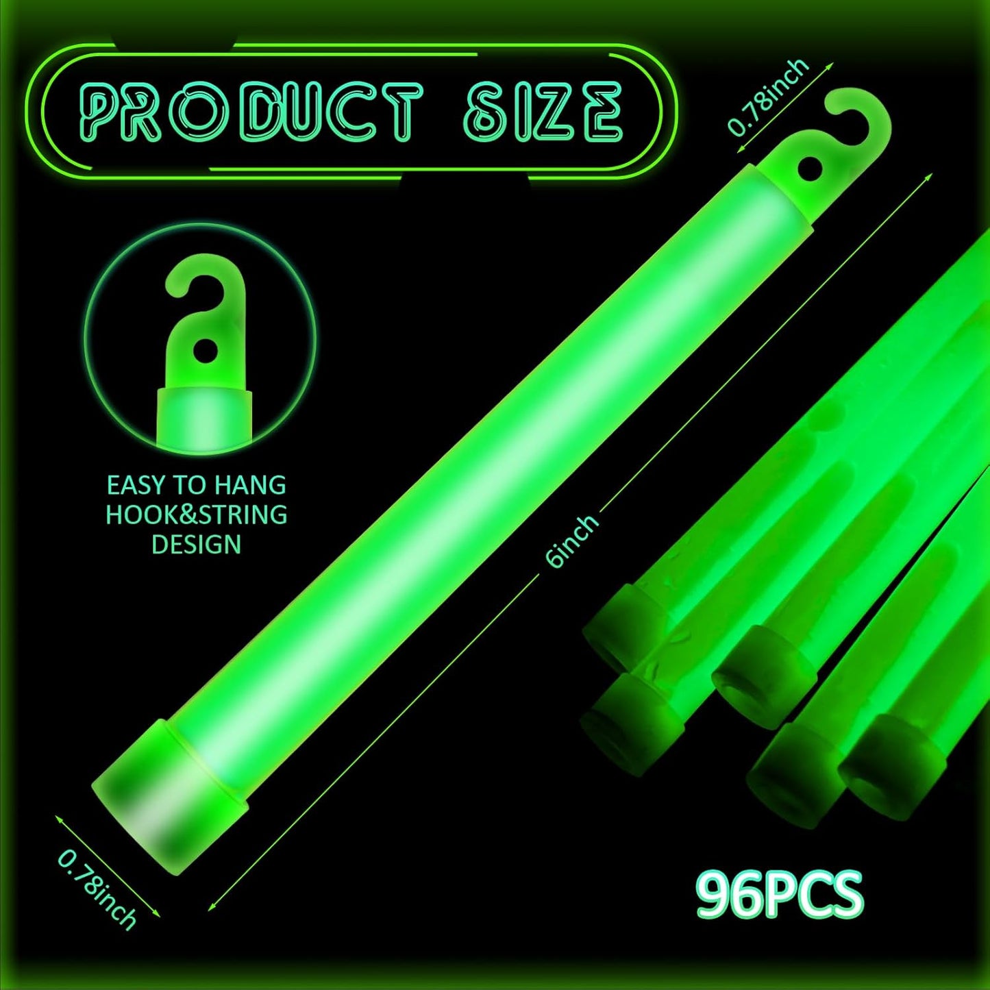 Sotiff 96 Pcs Bright 6 Inch Large Glow Sticks Bulk Emergency Glow in The Dark Sticks with 12 Hour Duration for Camping Hiking Outdoor Parties Activities Survival Storms Blackouts (Green)