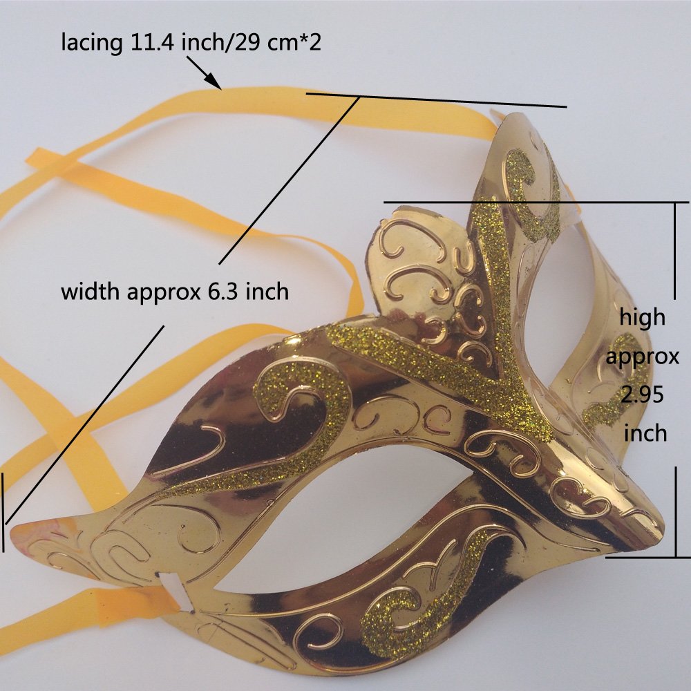 Arlai Pack of 12, Gold shining plated party mask wedding props masquerade mardi gras mask