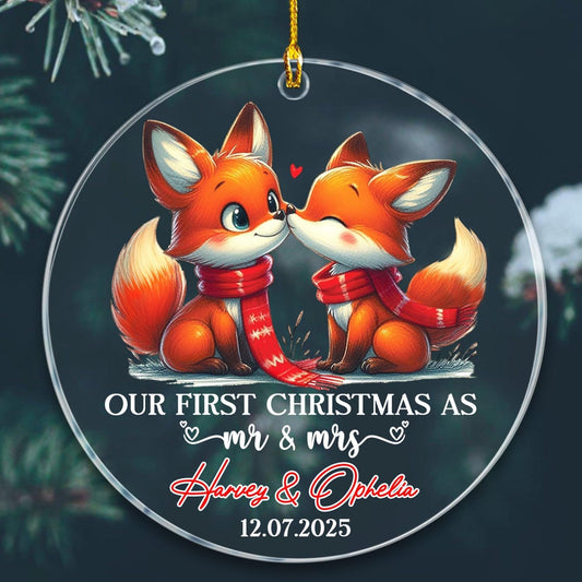 Personalized Our First Christmas As Mr & Mrs Ornament, Custom Date/Name Mr & Mrs Fox Married Xmas Ornaments Gift for Wedding Anniversary, Fox Marriage Christmas Ornament for Newlyweds/Just Married