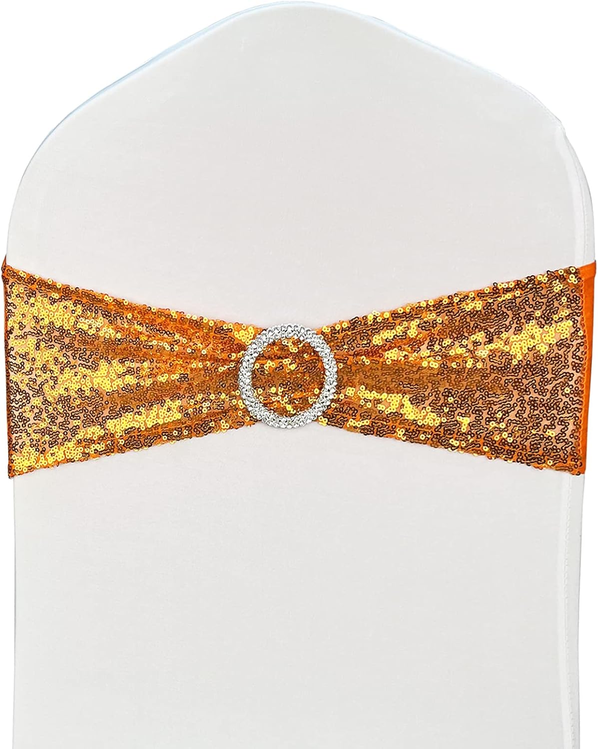 100 Pcs Chair Sashes Sequin Stretch Chair Bands Spandex Polyester Bows for Party Hotel Wedding Banquets Decoration - Orange