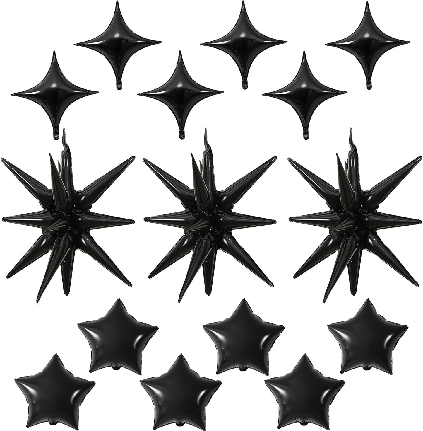 Black Star Balloons, 22in Large Star Balloons Foil 10in 4-Pointed & Black Pentagram Balloon for Graduation Wedding Halloween Baby Shower Birthday Party Decorations