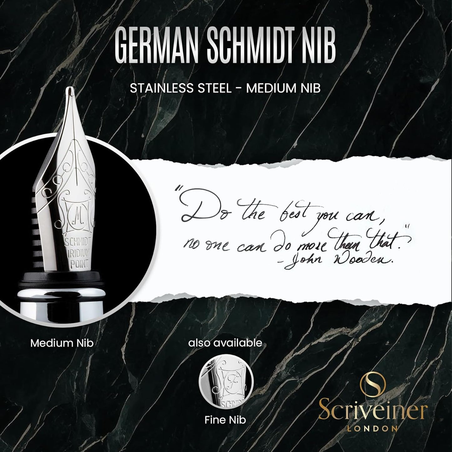 Scriveiner Black Green Fountain Pen - Stunning Luxury Pen with Chrome Finish, Schmidt Nib (Medium), Best Pen Gift Set for Men & Women, Professional, Executive, Office, Nice Pens