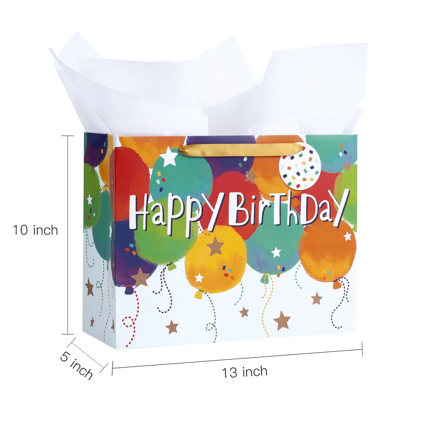 Loveinside Colorful Birthday Gift Bag, Balloons Pattern with HAPPY BIRTHDAY Text, Matching Tissue