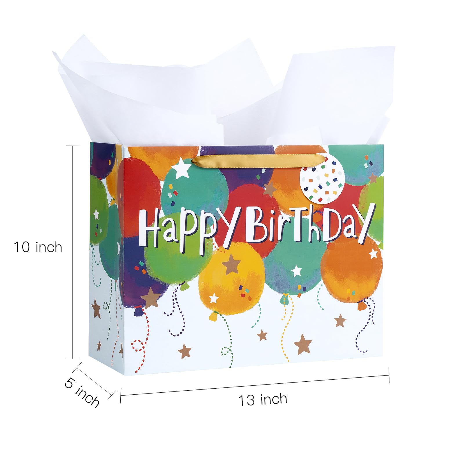 Loveinside Colorful Birthday Gift Bag, Balloons Pattern with HAPPY BIRTHDAY Text, Matching Tissue