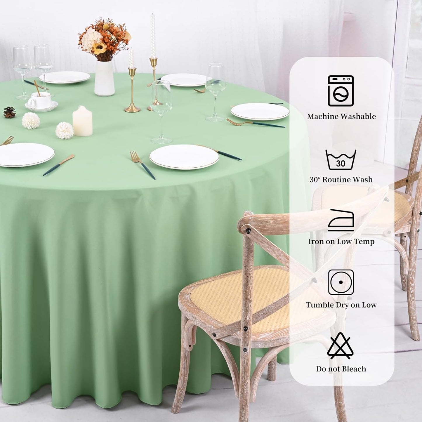 6 Pack Sage Green Round Tablecloths - 120 Inch, Polyester Table Cover, Stain and Wrinkle Resistant Washable Fabric Table Cloth for Wedding Banquet Parties