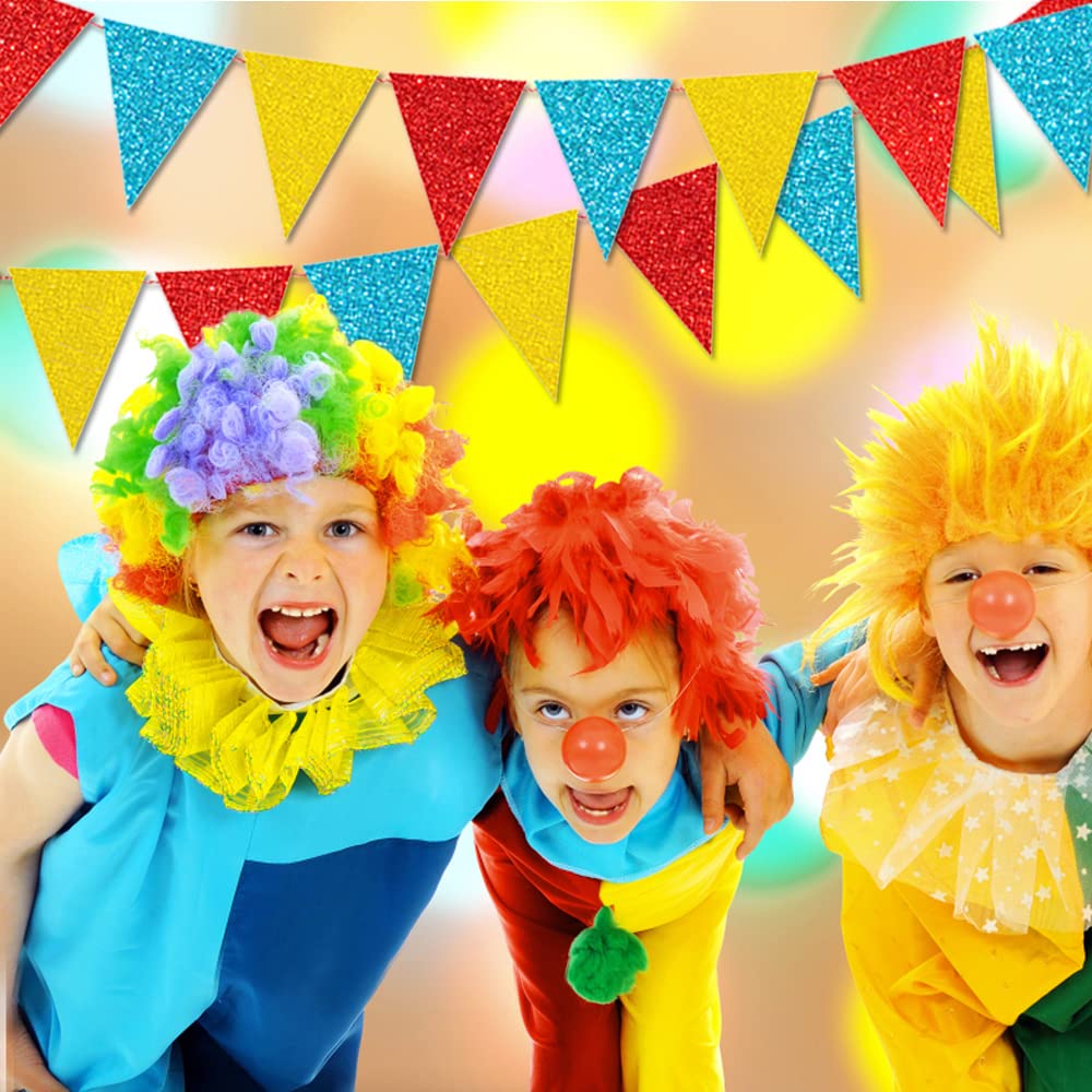 45 Pieces Colorful Pennant Flags - 49ft Carnival Theme Party Garland Banner Yellow Blue Red Glitter