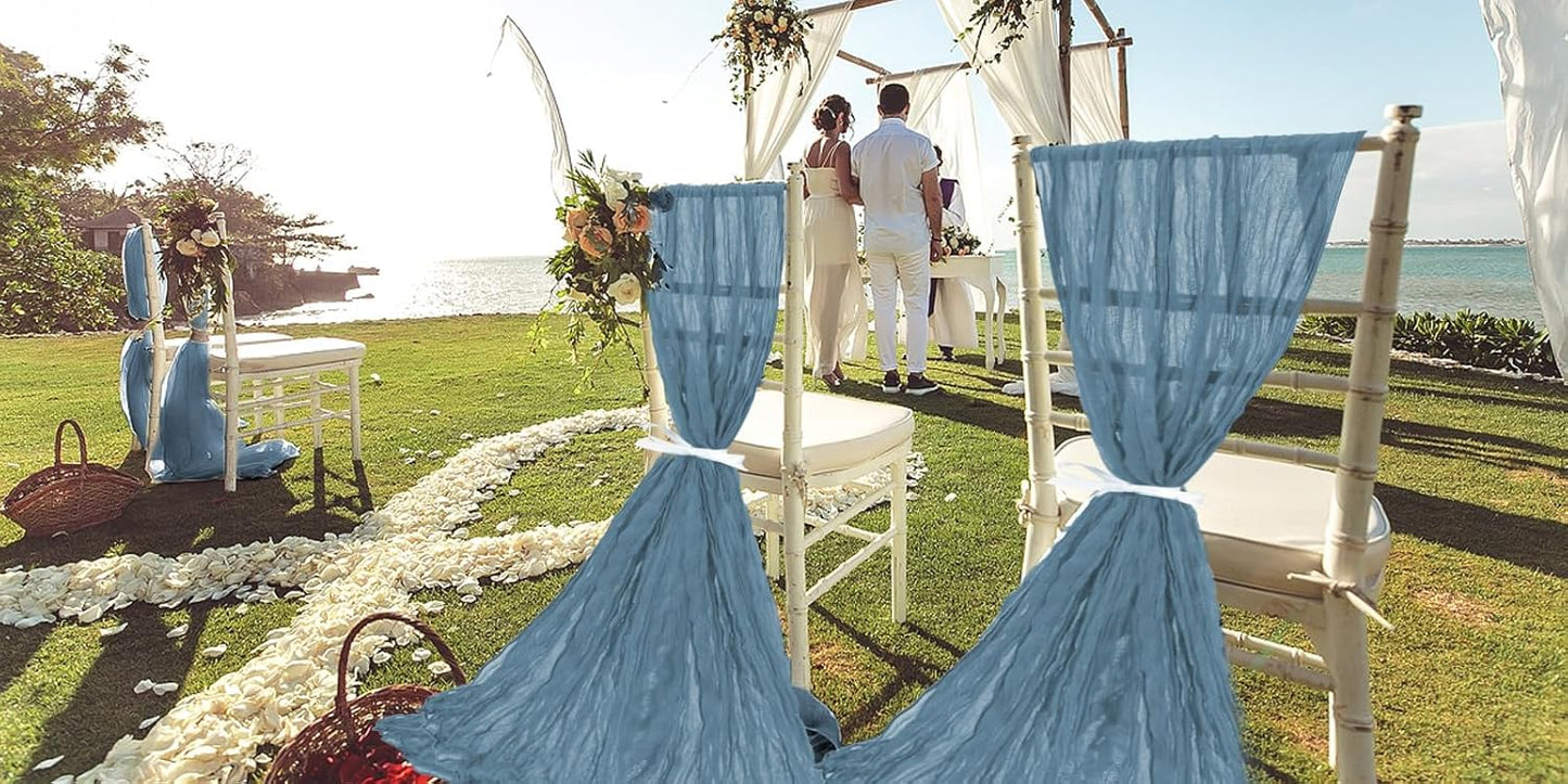 50 PCS Cheesecloth Chair Sashes, Bows Designed ChairSashes, 15.7x70 inch Chair Sashes for Aisle Decorations Universal Chairs Cover Decoration for Wedding Reception Party Banquet (Dusty Blue)