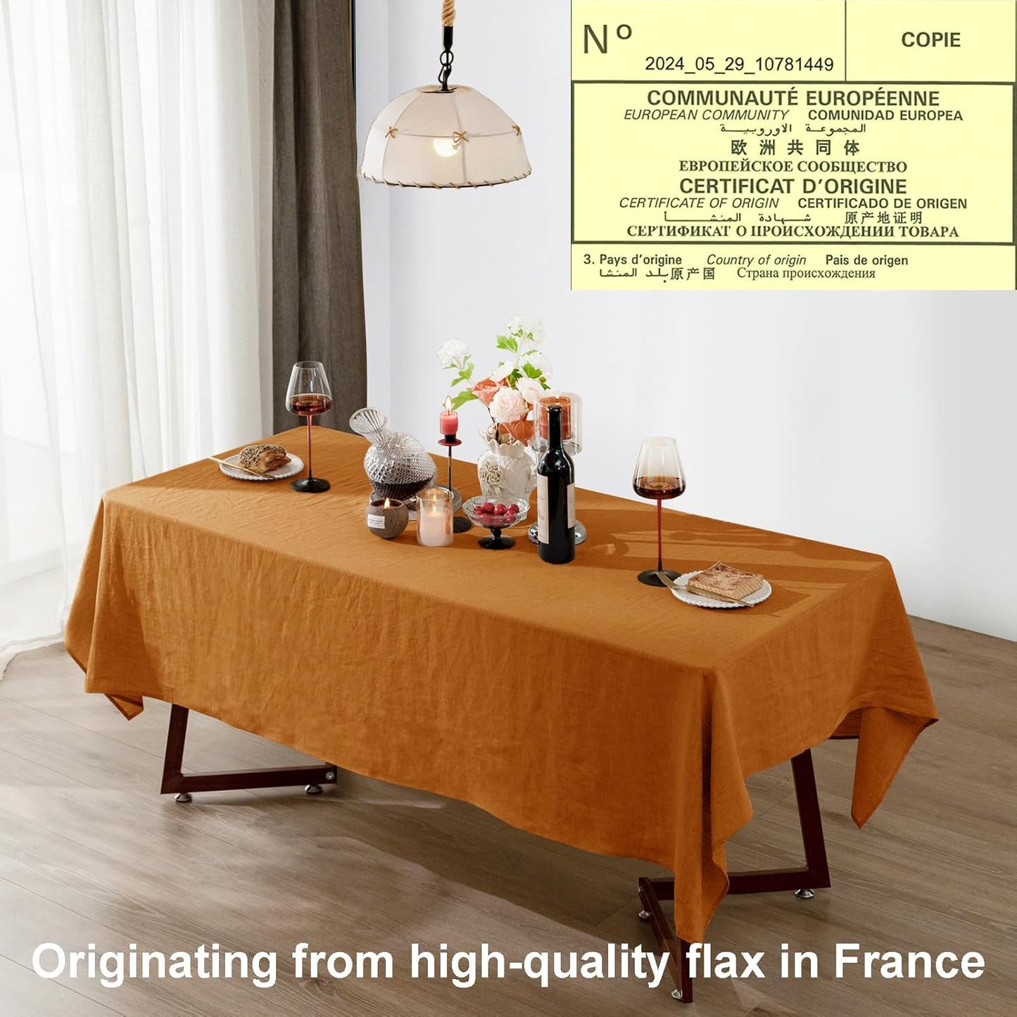 Talasily Linen Tablecloth 100% Pure Linen Table Cloth 60x108 Inches Rectangle Tablecloths Washable Cloths for Kitchen, Dining, Buffet Parties, Holidays, Picnic, Weddings and Restaurants-Caramel