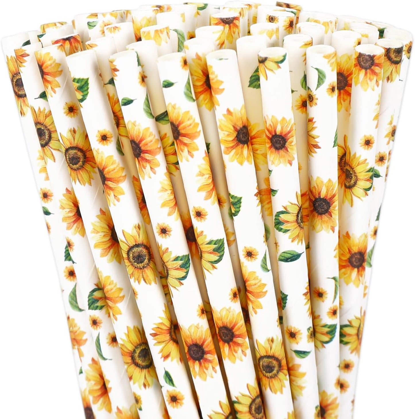 200Pcs Sunflower Paper Straws Watercolor Yellow Floral Disposable Drinking Straws Summer Party Straws for Juice Shake Cocktail Birthday Baby Shower Wedding Party Supplies