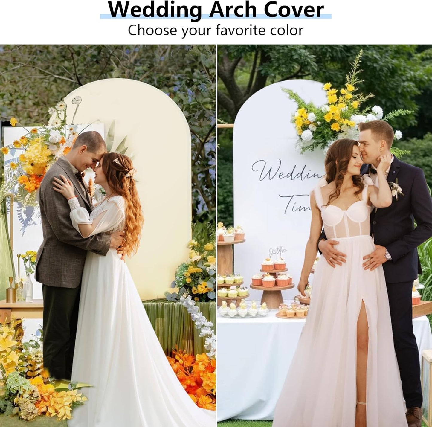 Hemmotop 7.2 ft Arch Backdrop Cover (One Piece Double Color), White and Light Beige Spandex Arch Stand Covers, Fabric Stretchy Background for Balloon Arches, Wedding, Birthday Party, Baby Shower