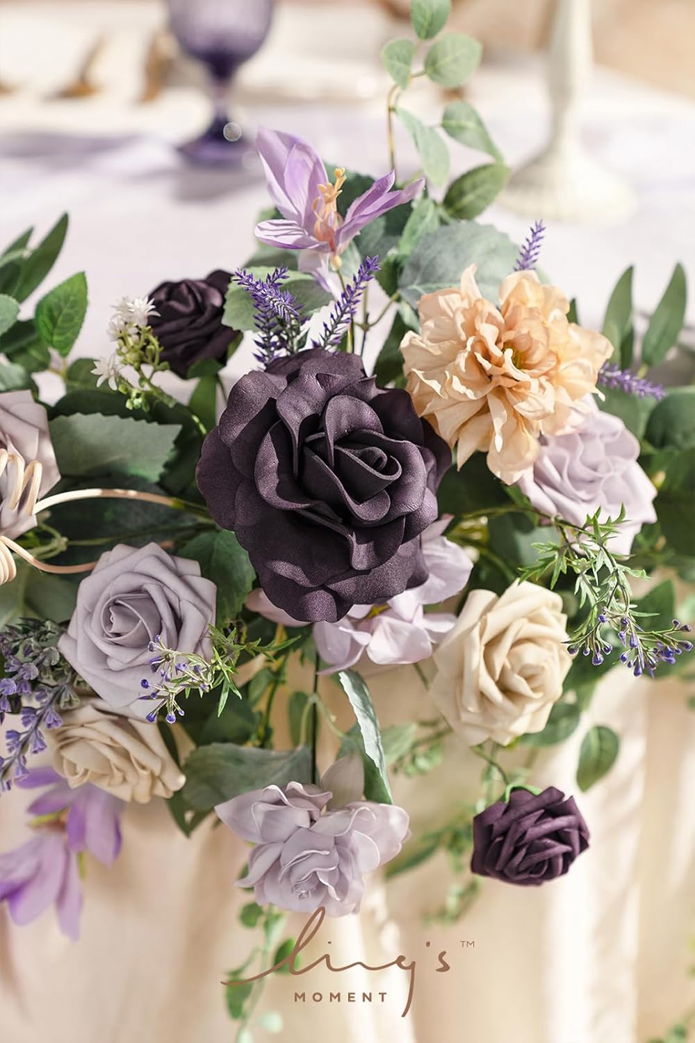 Ling's Moment 9FT Eucalyptus and Willow Leaf Garland with White Flower, Handcrafted Wedding Sweetheart Table Centerpieces Head Table Decor Arch Backdrop Decorations for Wedding | Lavender Purple