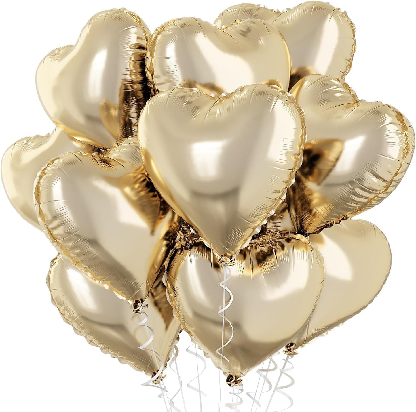 Pastel Gold Heart Balloons - 10 Pcs 18 Inch Light Yellow Foil Heart Mylar Balloons for Birthday, Wedding, Baby, Valentine's Party
